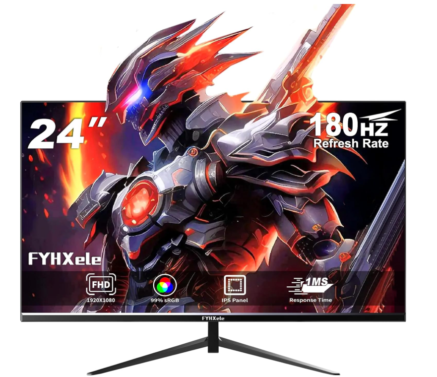 FYHXele Monitor Gamer 24 Polegadas, IPS Full HD, 180Hz, 1ms, Borda Ultra Estreita,280cd/m², HDR, FreeSync/G-Sync | HDMI/DP VESA, Ideal para Home Office, Jogos e Estudos
