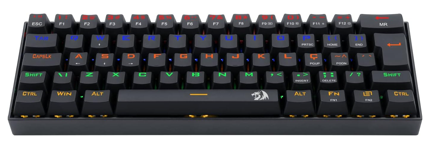 Redragon TECLADO GAMER MECANICO LAKSHMI RAINBOW PRETO SWITCH MARROM ABNT2